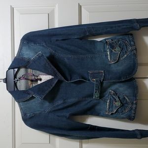 Born in California jeans jacket French military hem cuffs sales sample
